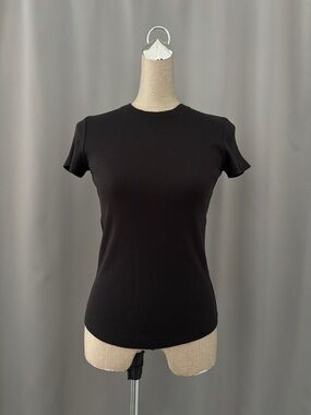 Theory Black Ribbed Short-Sleeve Crewneck Tee